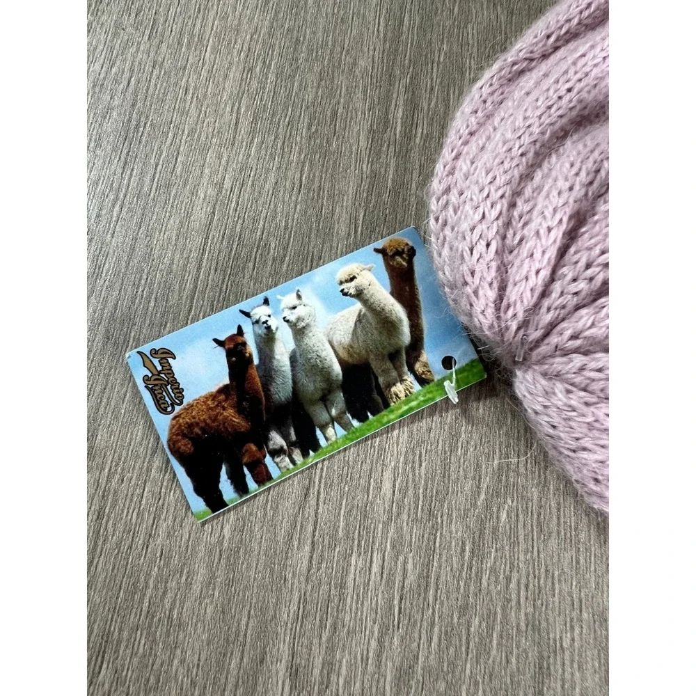 Baby Alpaca Reversible Cable Knit Beanie Pink Gray Made in Peru Winter Hat NWT
